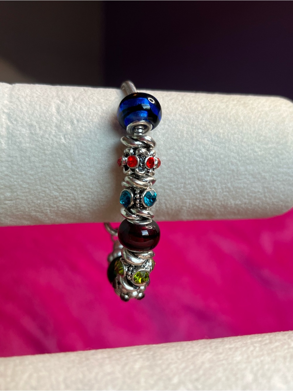 Multi-Color Glass and Crystal Bead Charm Bracelet Tiger Print Charms Y2K